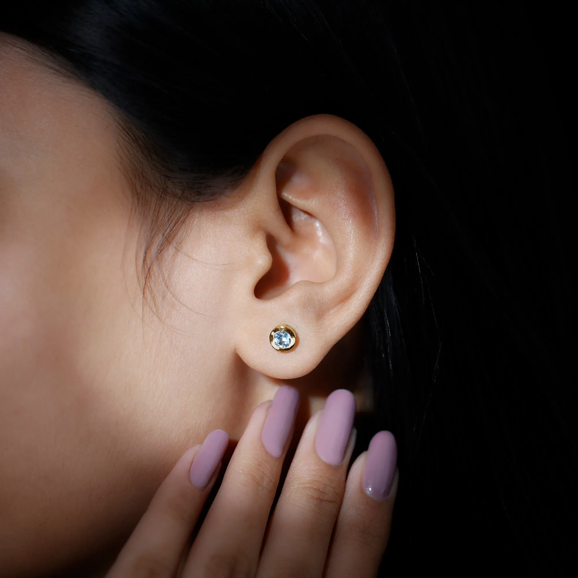 Bezel Set Sky Blue Topaz Solitaire Stud Earrings