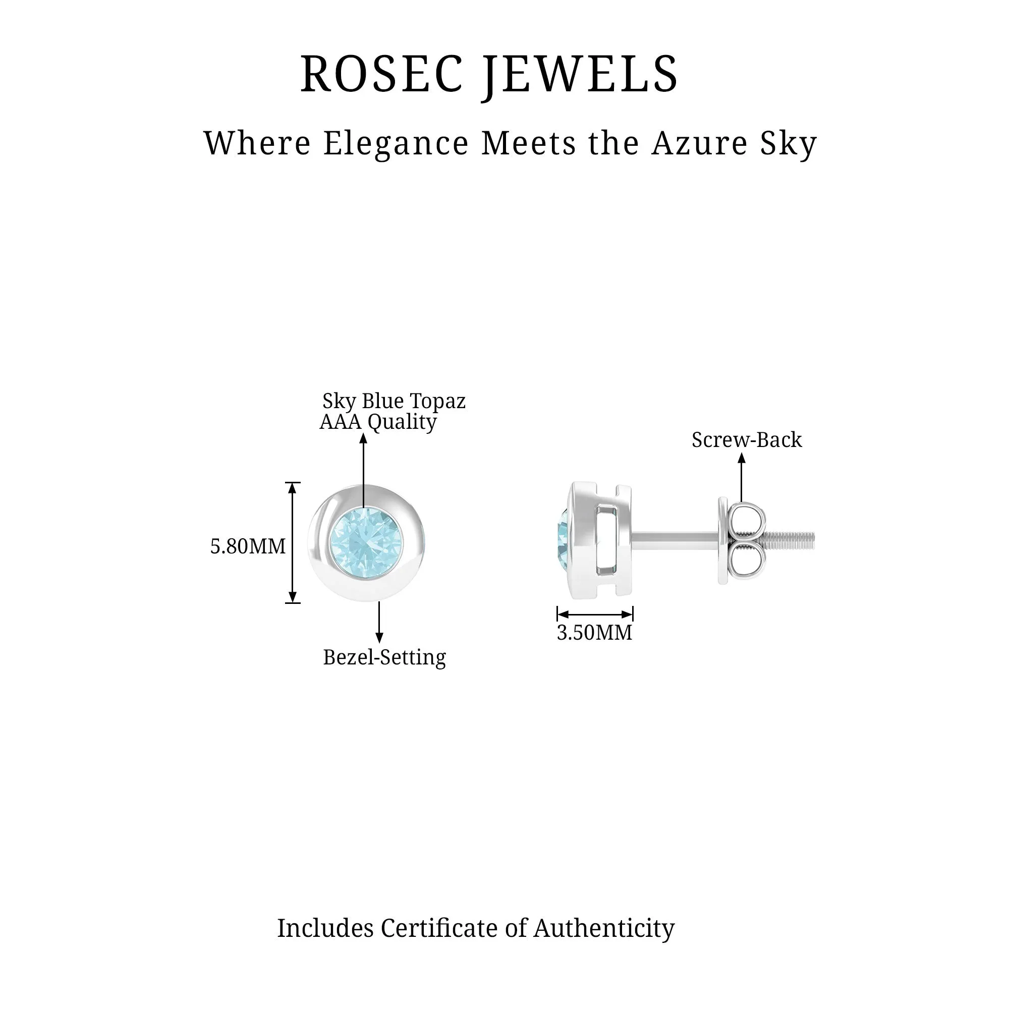 Bezel Set Sky Blue Topaz Solitaire Stud Earrings