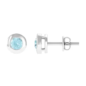 Bezel Set Sky Blue Topaz Solitaire Stud Earrings