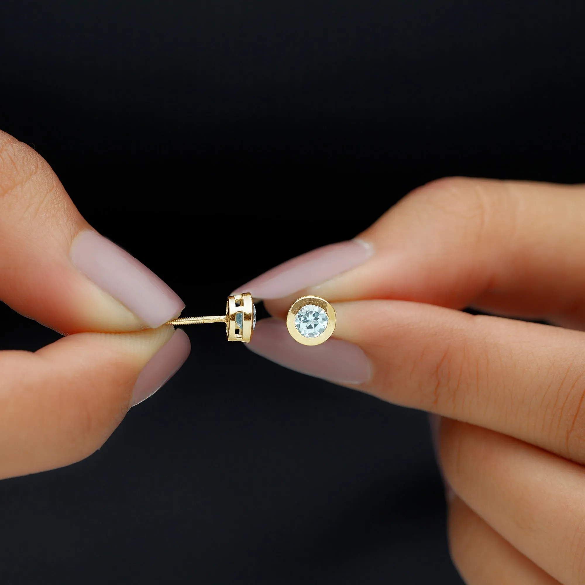 Bezel Set Sky Blue Topaz Solitaire Stud Earrings