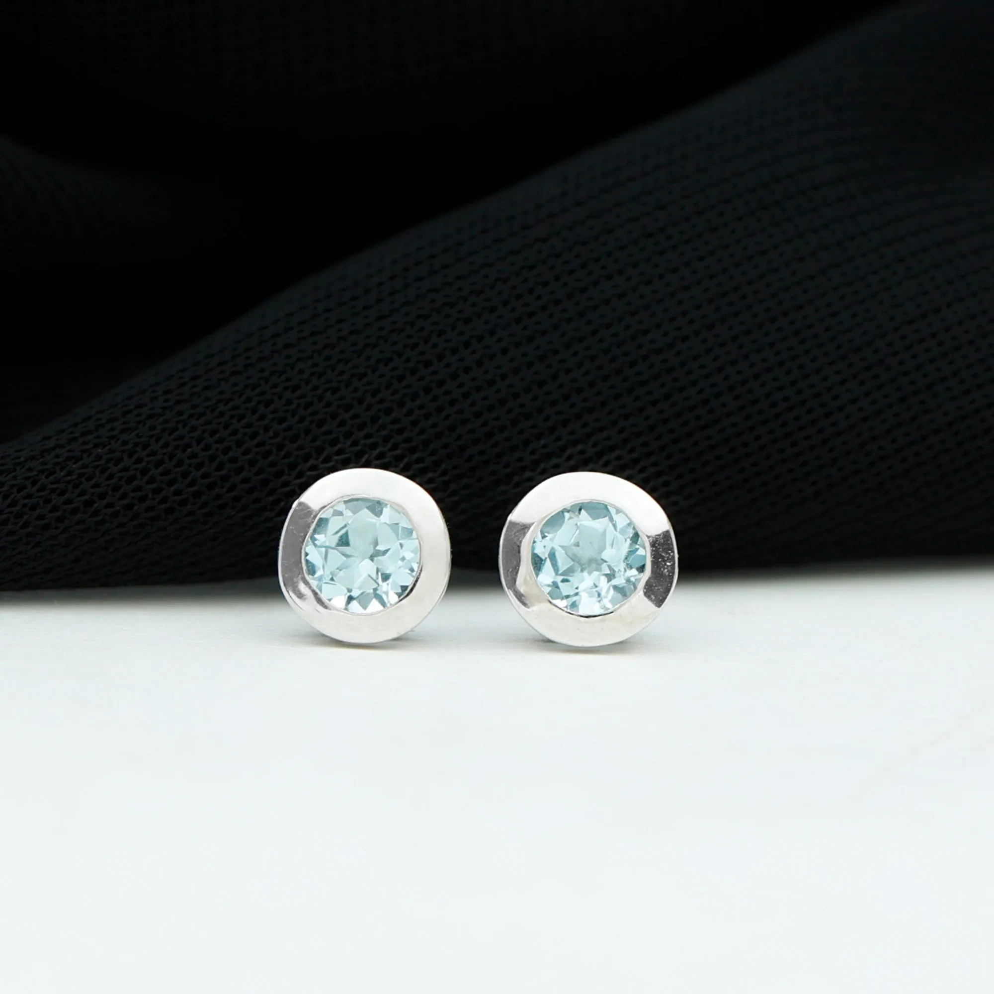 Bezel Set Sky Blue Topaz Solitaire Stud Earrings