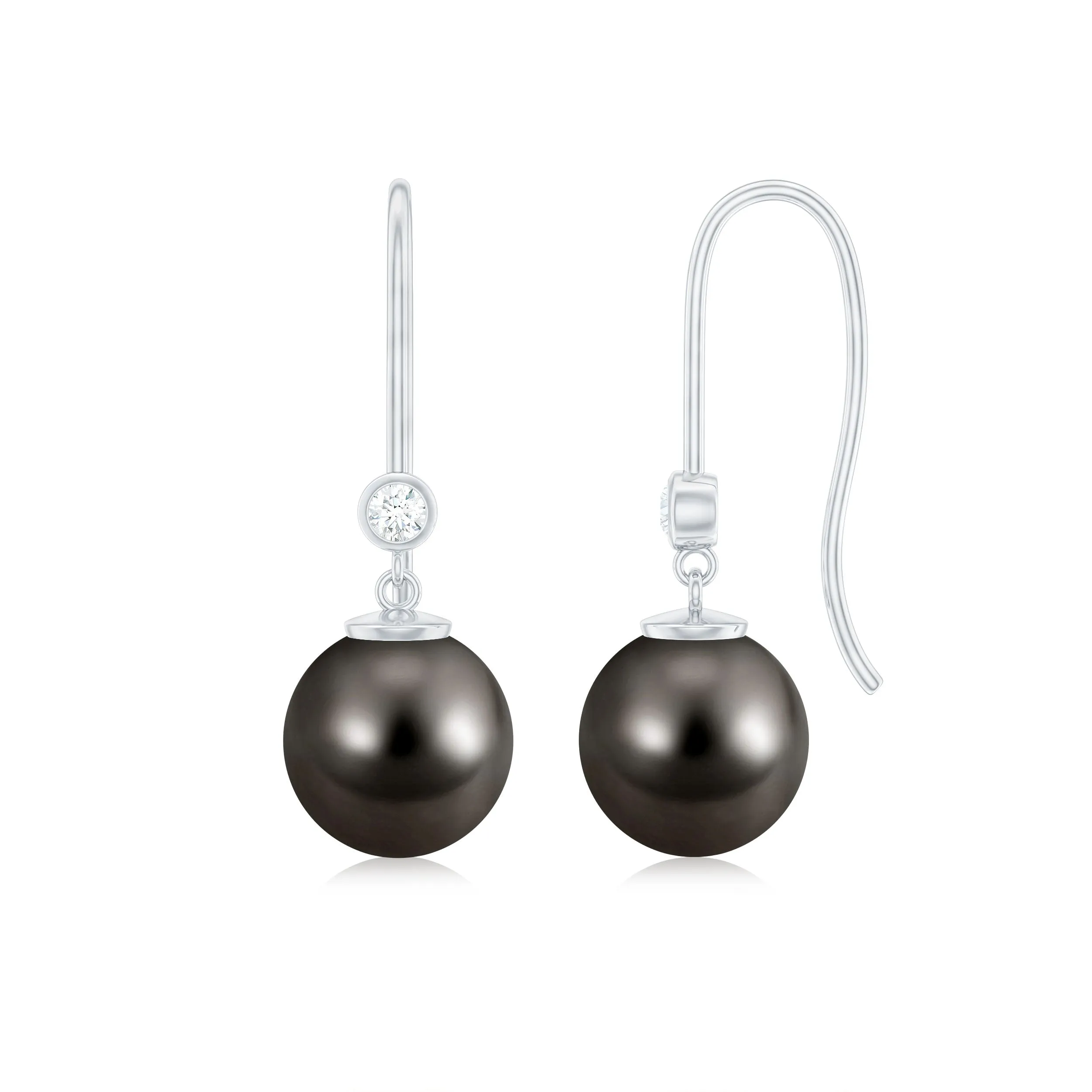 Black Tahitian Pearl Drop Earrings with Moissanite
