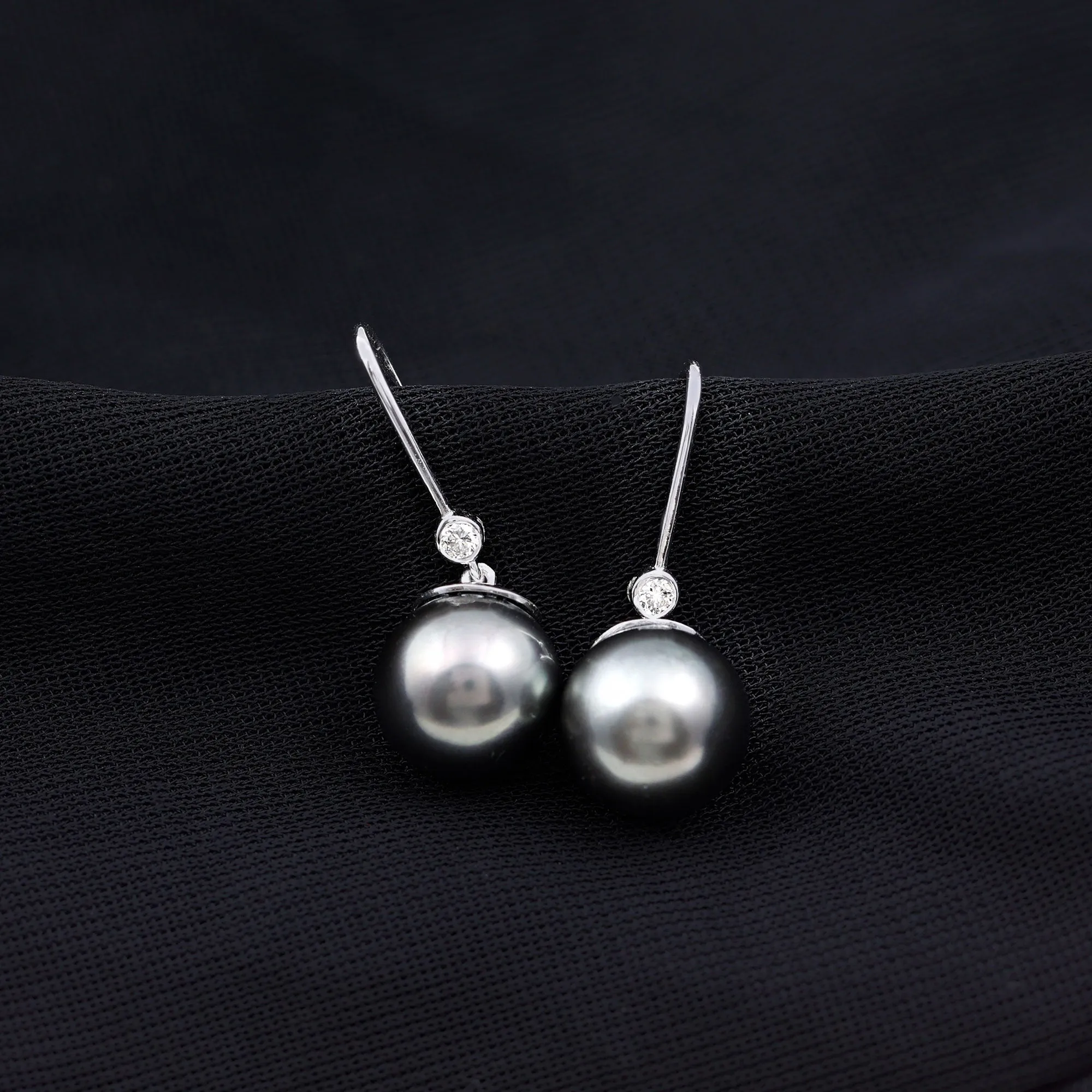 Black Tahitian Pearl Drop Earrings with Moissanite