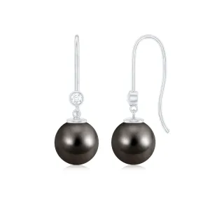 Black Tahitian Pearl Drop Earrings with Moissanite