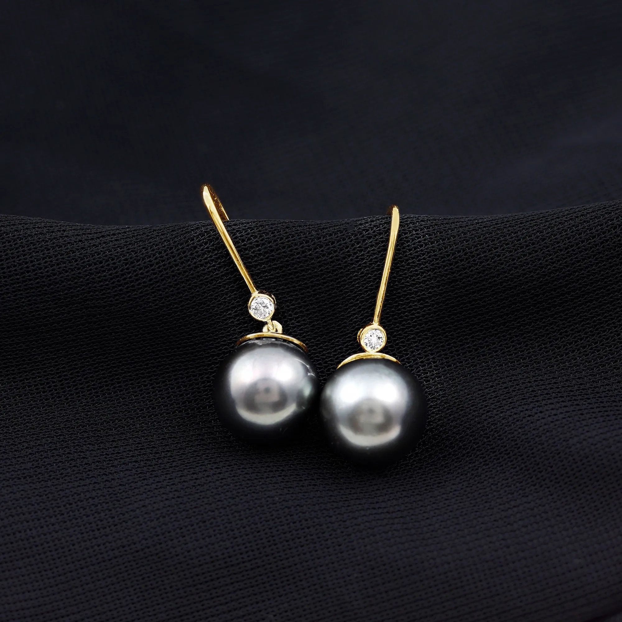 Black Tahitian Pearl Drop Earrings with Moissanite