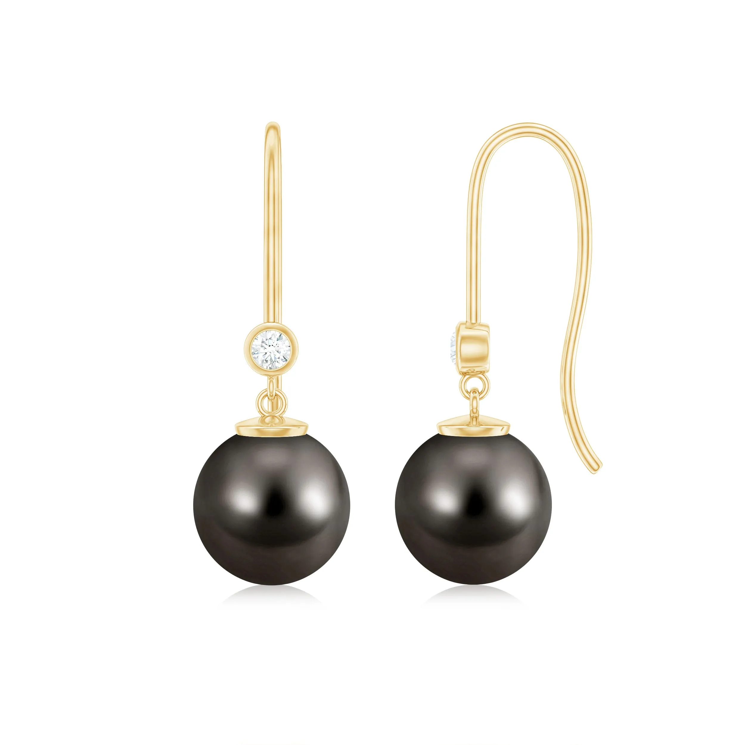 Black Tahitian Pearl Drop Earrings with Moissanite