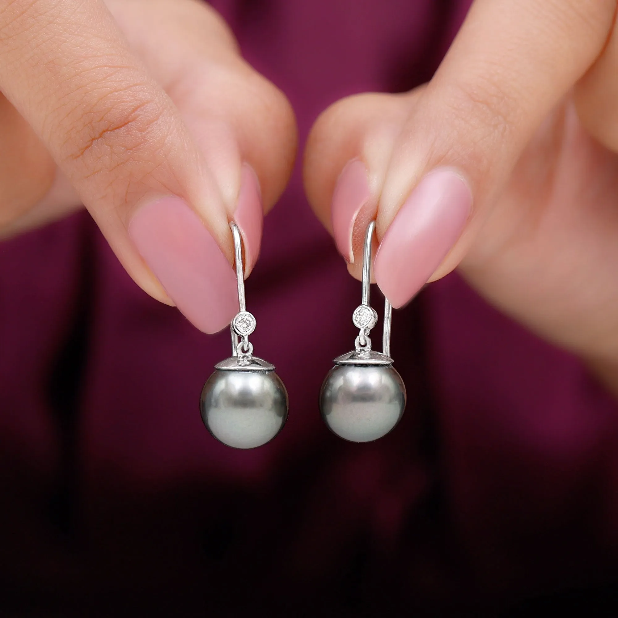 Black Tahitian Pearl Drop Earrings with Moissanite