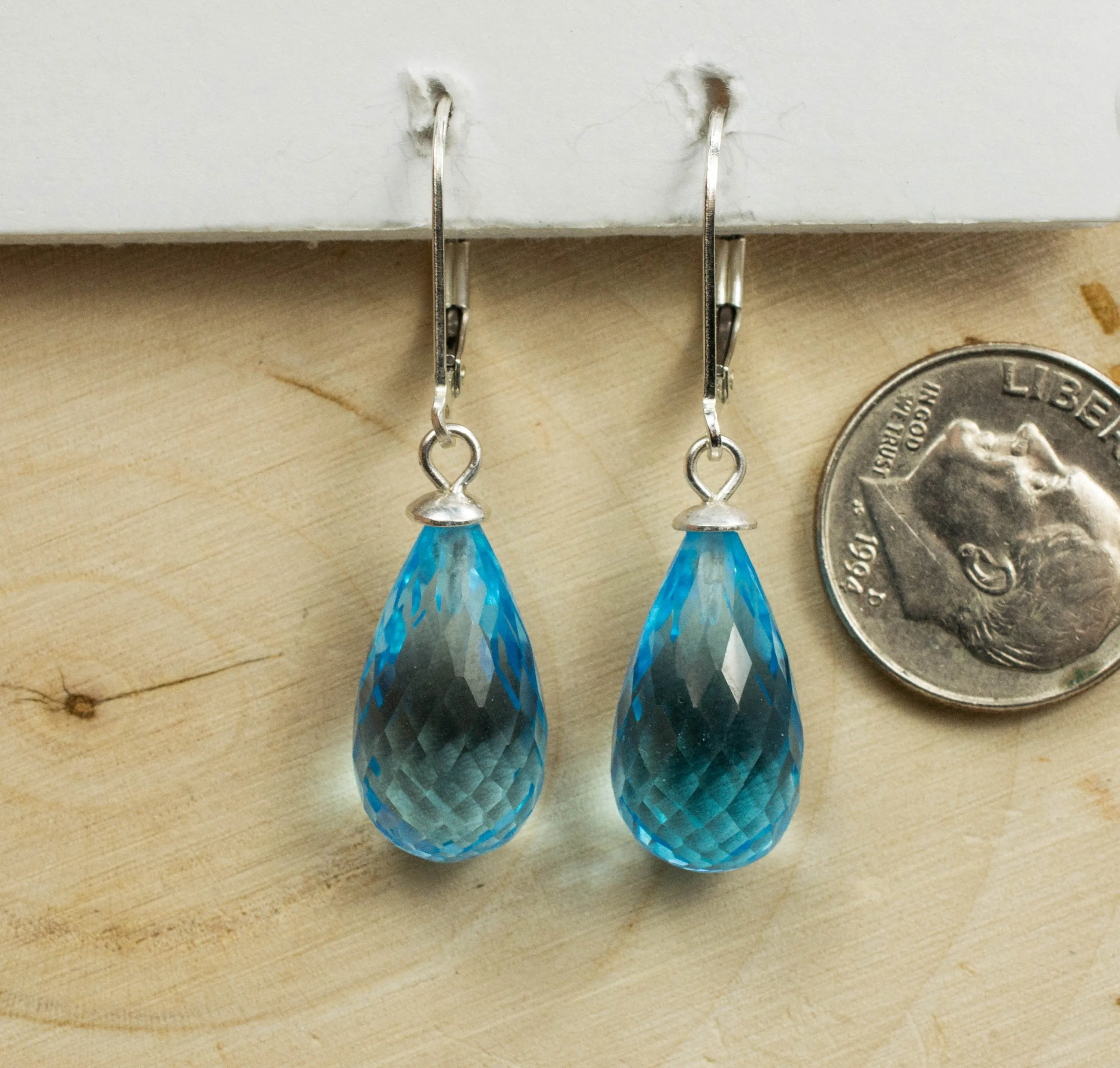 Blue Topaz Sterling Silver Earrings; Genuine Heated Brazilian Topaz