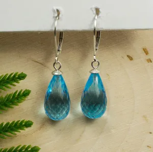 Blue Topaz Sterling Silver Earrings; Genuine Heated Brazilian Topaz