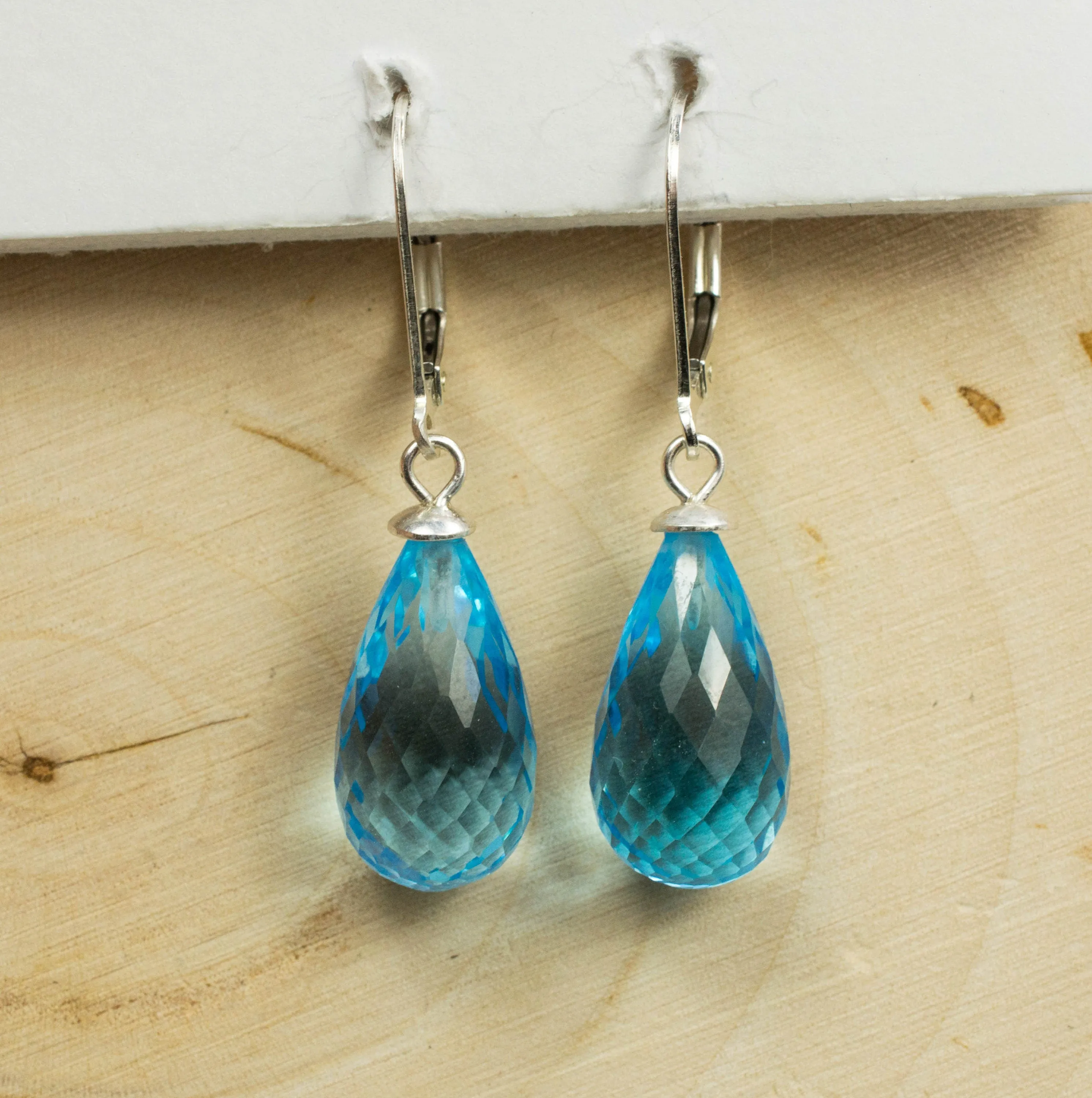 Blue Topaz Sterling Silver Earrings; Genuine Heated Brazilian Topaz