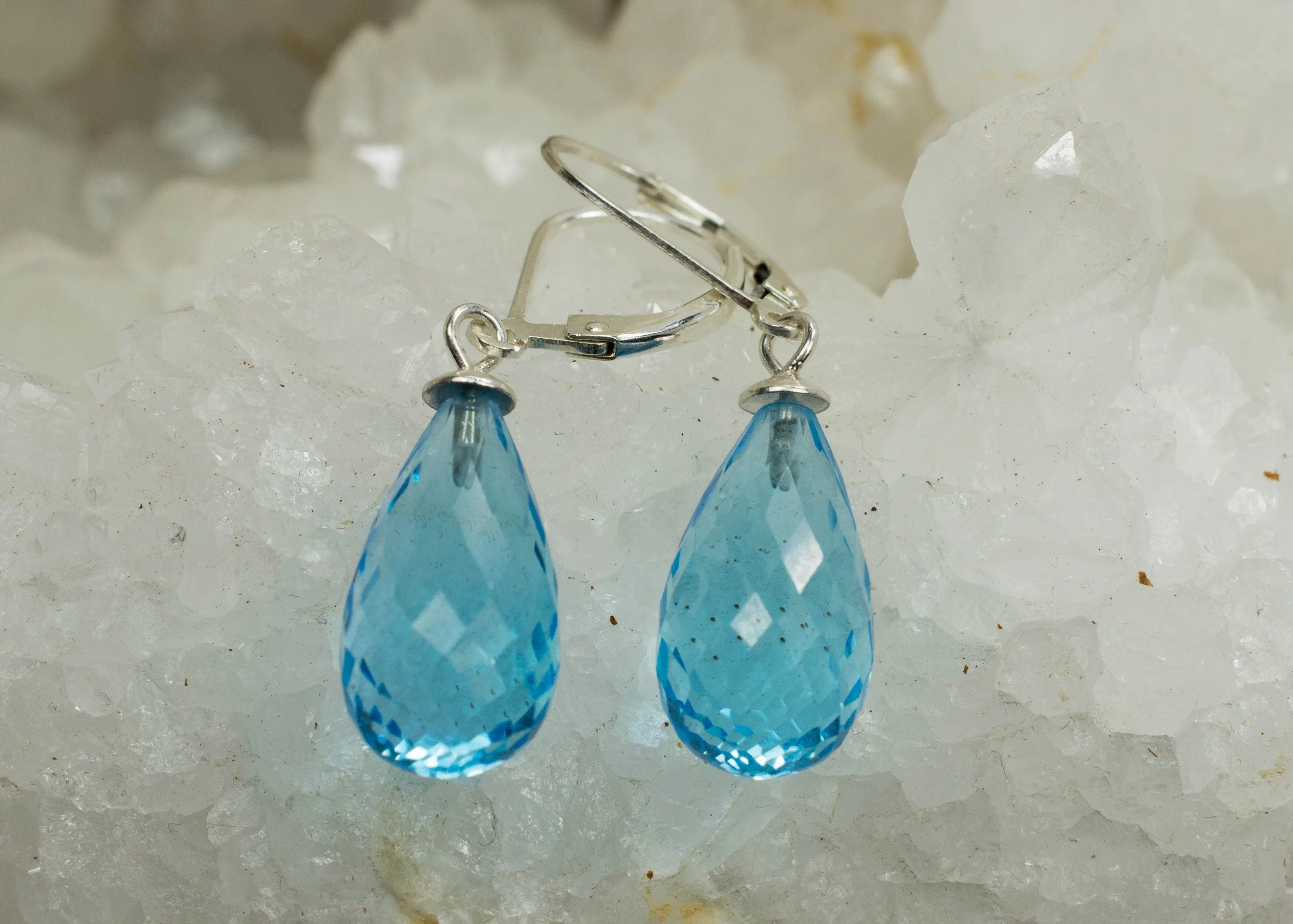 Blue Topaz Sterling Silver Earrings; Genuine Heated Brazilian Topaz