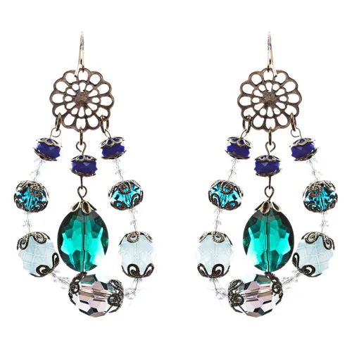 Bold Fashion Unique Beaded Charms In Tear Drop Statement Earrings E854 Blue