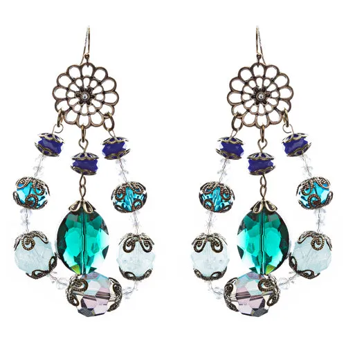 Bold Fashion Unique Beaded Charms In Tear Drop Statement Earrings E854 Blue