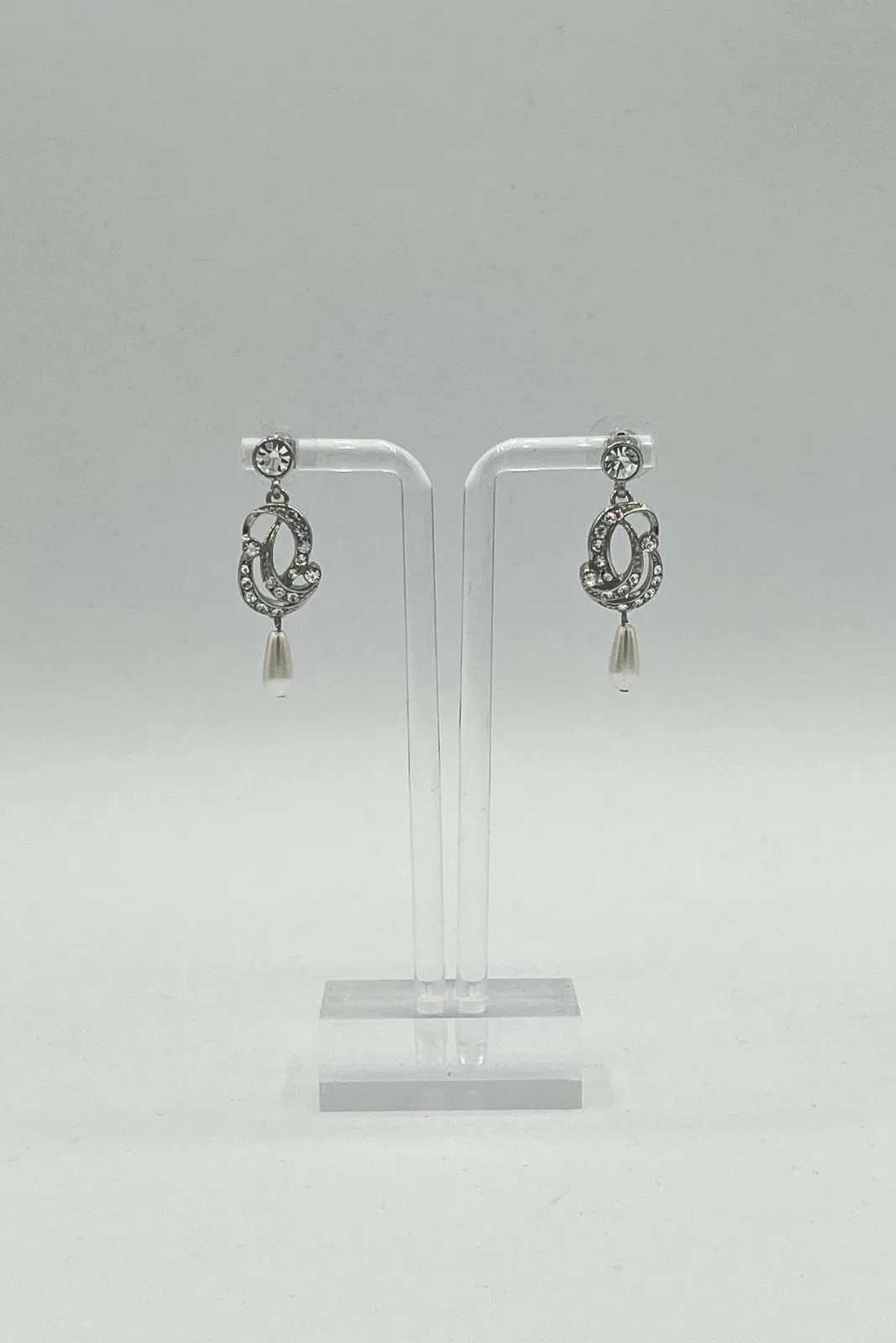 Bridal Accessories Swirling Rhinestone Earrings with Pearl Drop