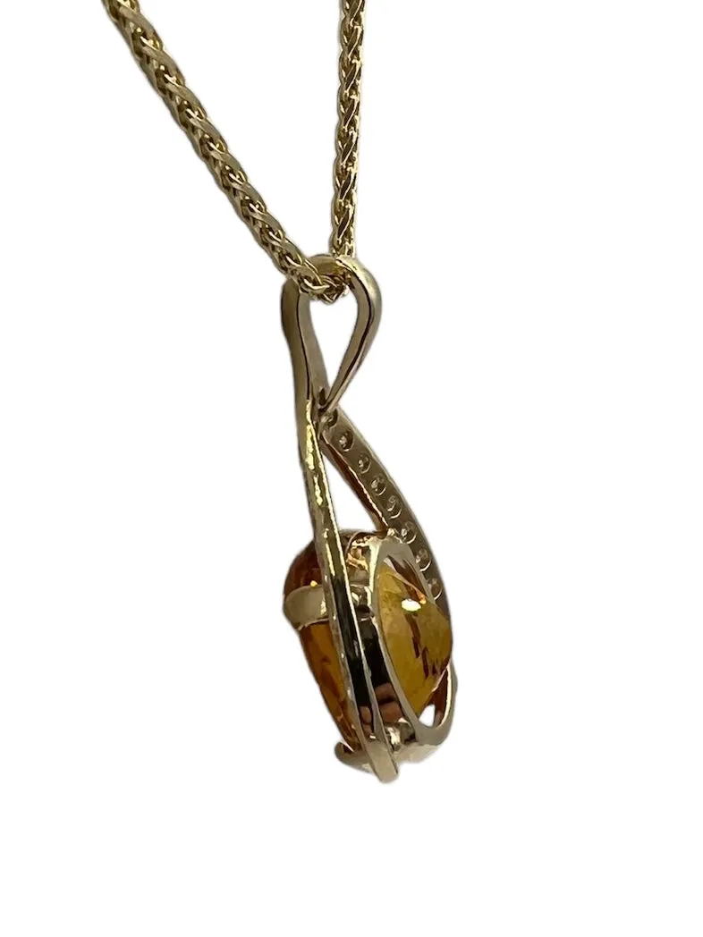 Citrine Diamond Yellow Gold Wishbone Pendant Necklace