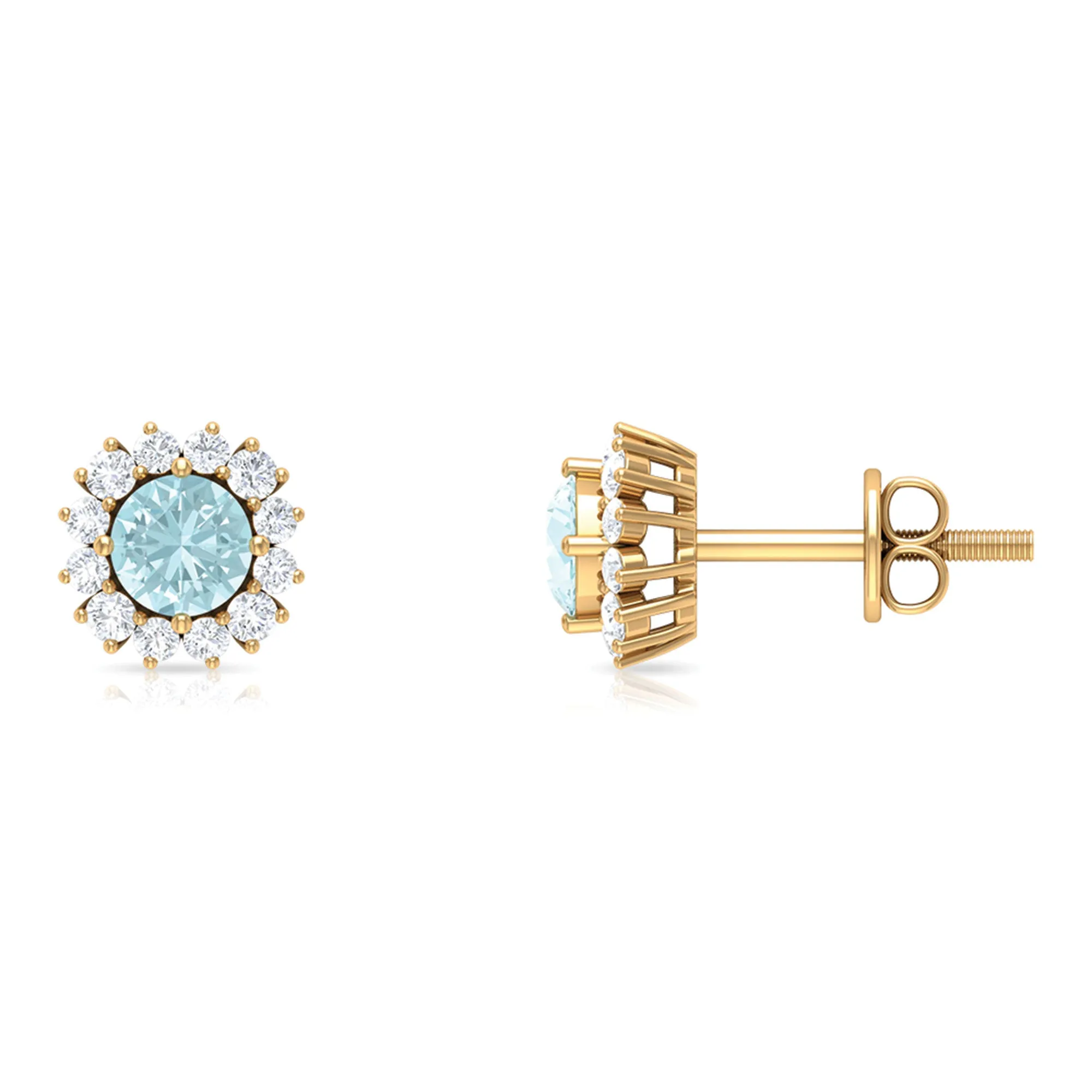 Classic Sky Blue Topaz Stud Earrings with Diamond Halo