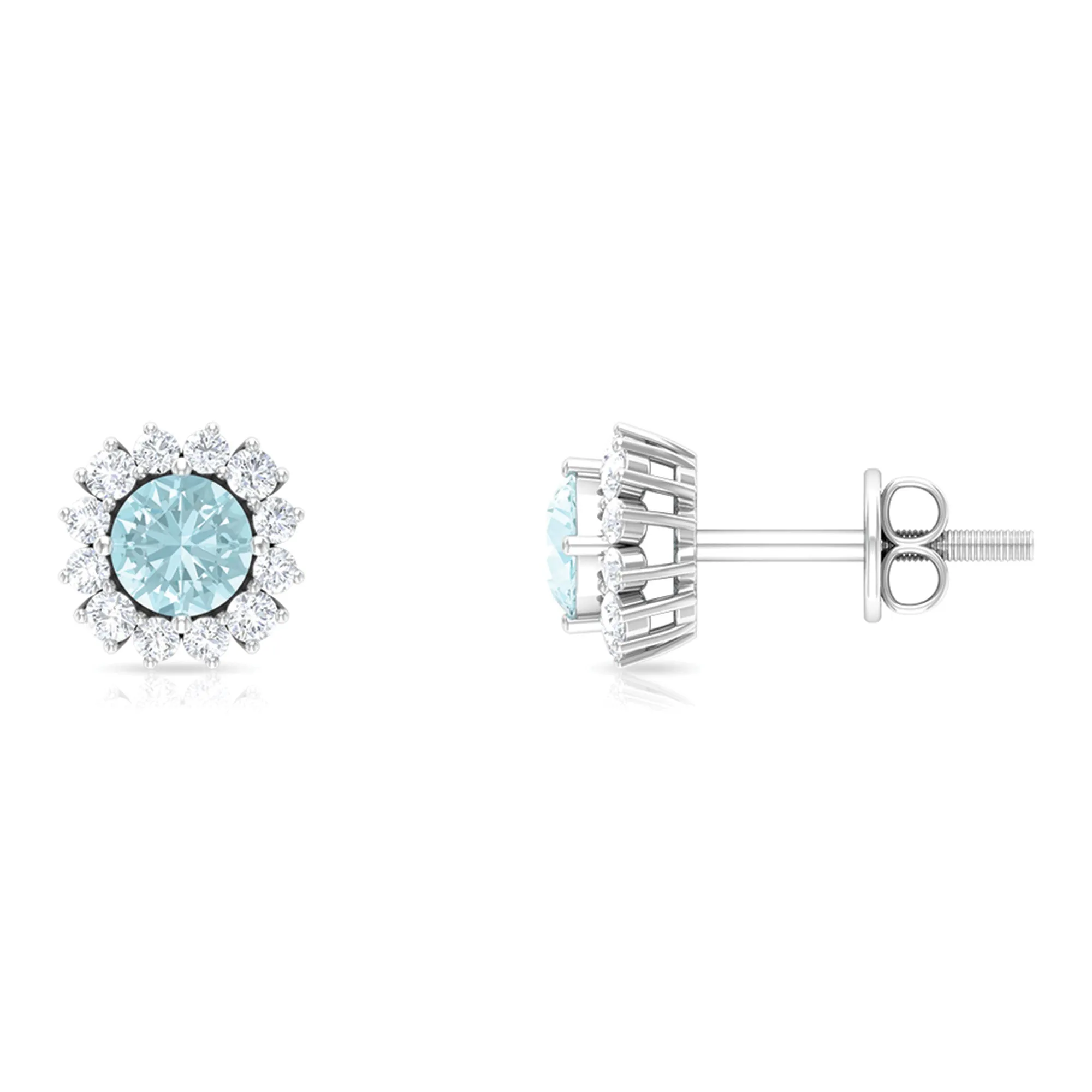 Classic Sky Blue Topaz Stud Earrings with Diamond Halo