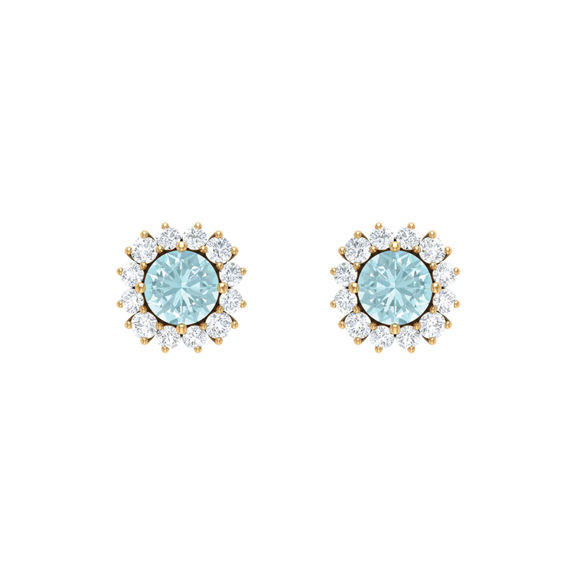 Classic Sky Blue Topaz Stud Earrings with Diamond Halo