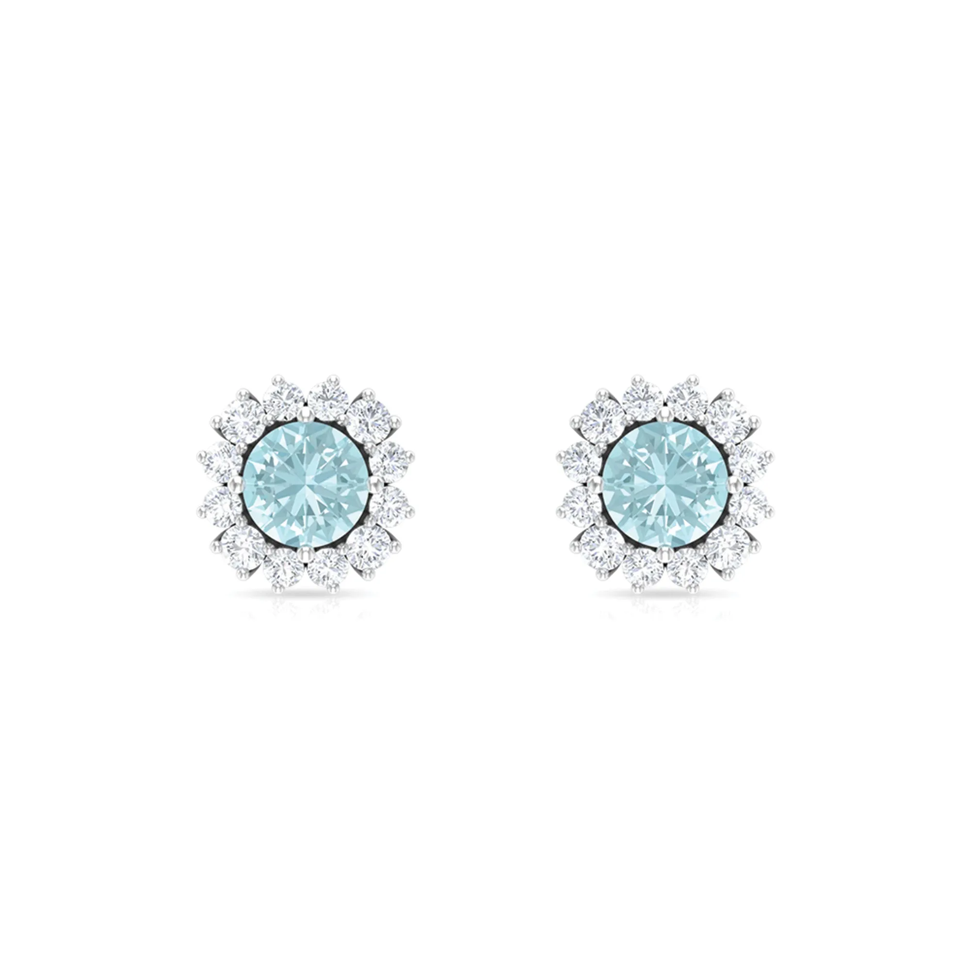 Classic Sky Blue Topaz Stud Earrings with Diamond Halo