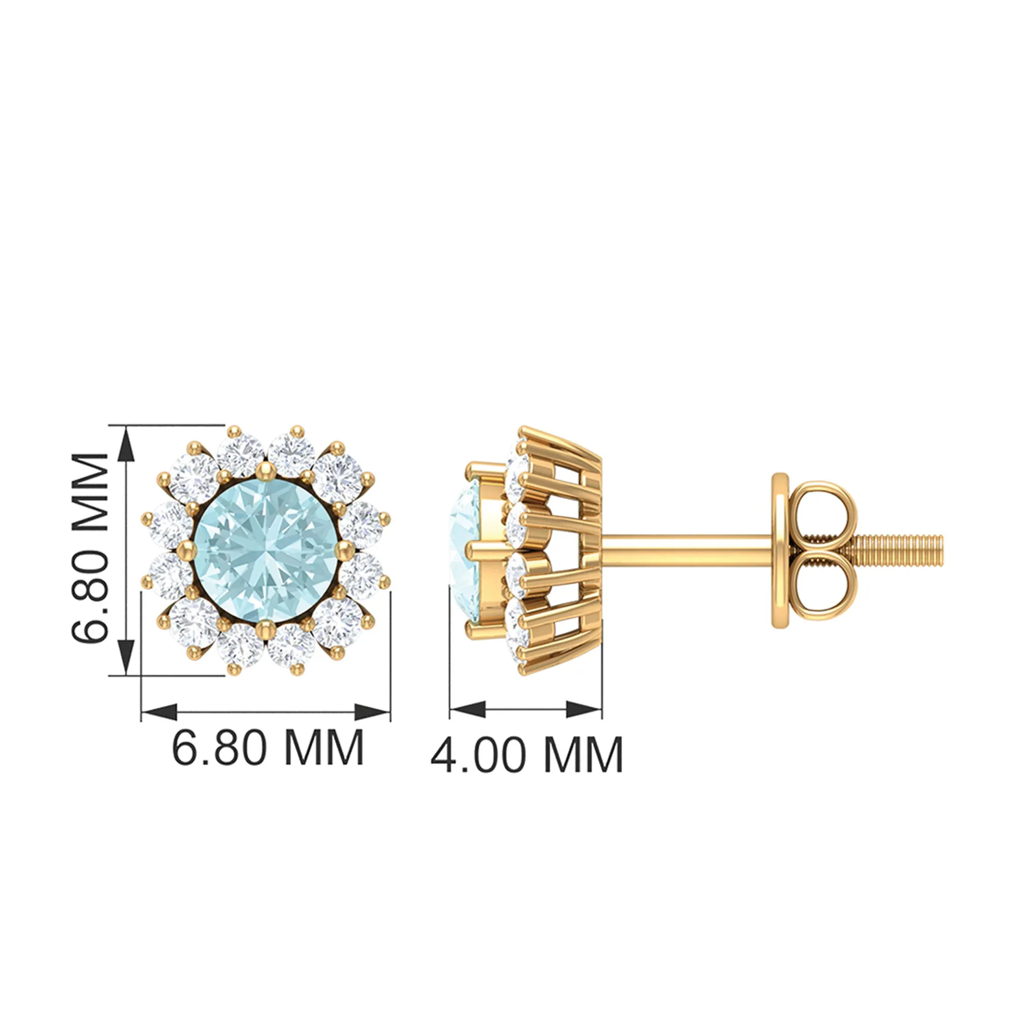 Classic Sky Blue Topaz Stud Earrings with Diamond Halo