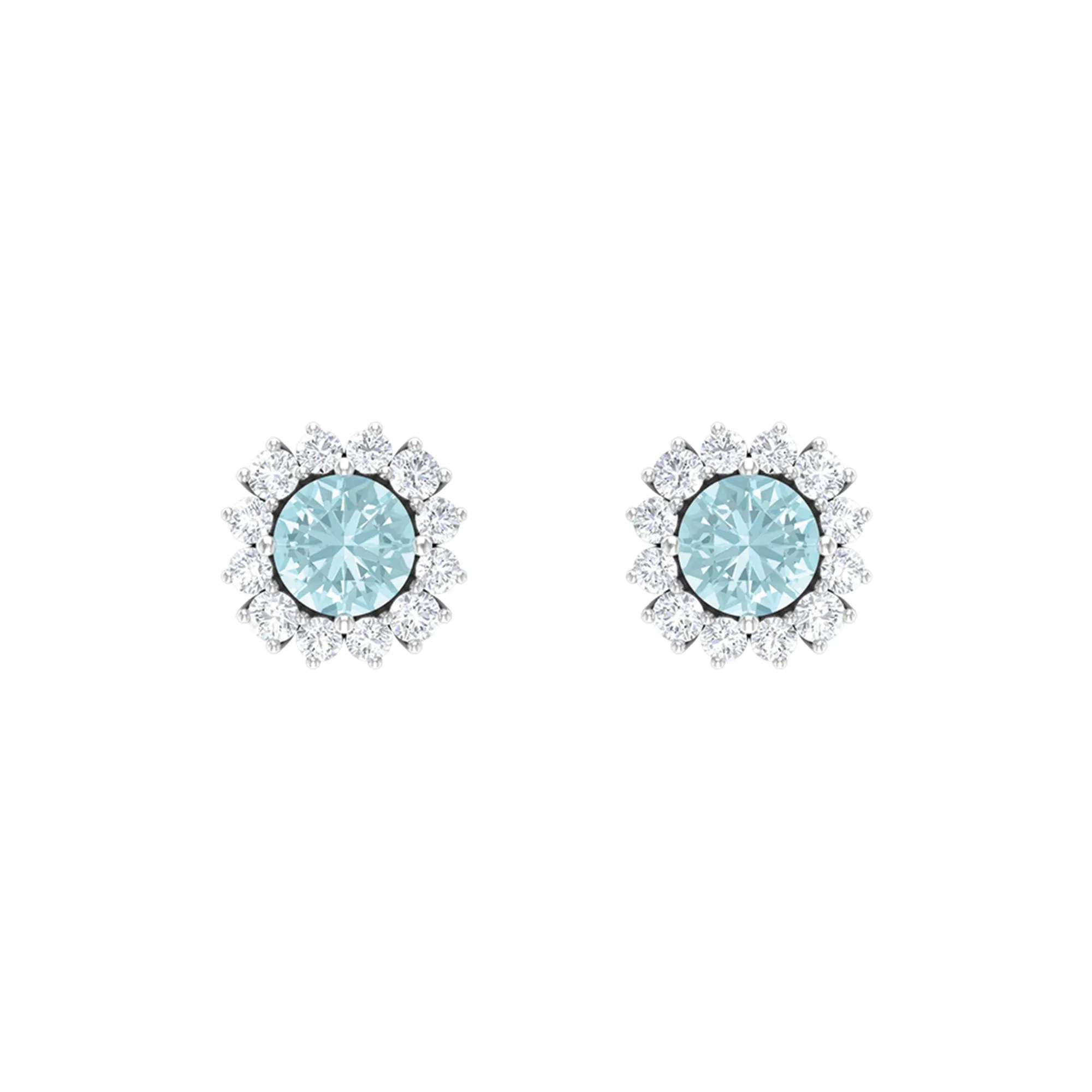 Classic Sky Blue Topaz Stud Earrings with Diamond Halo