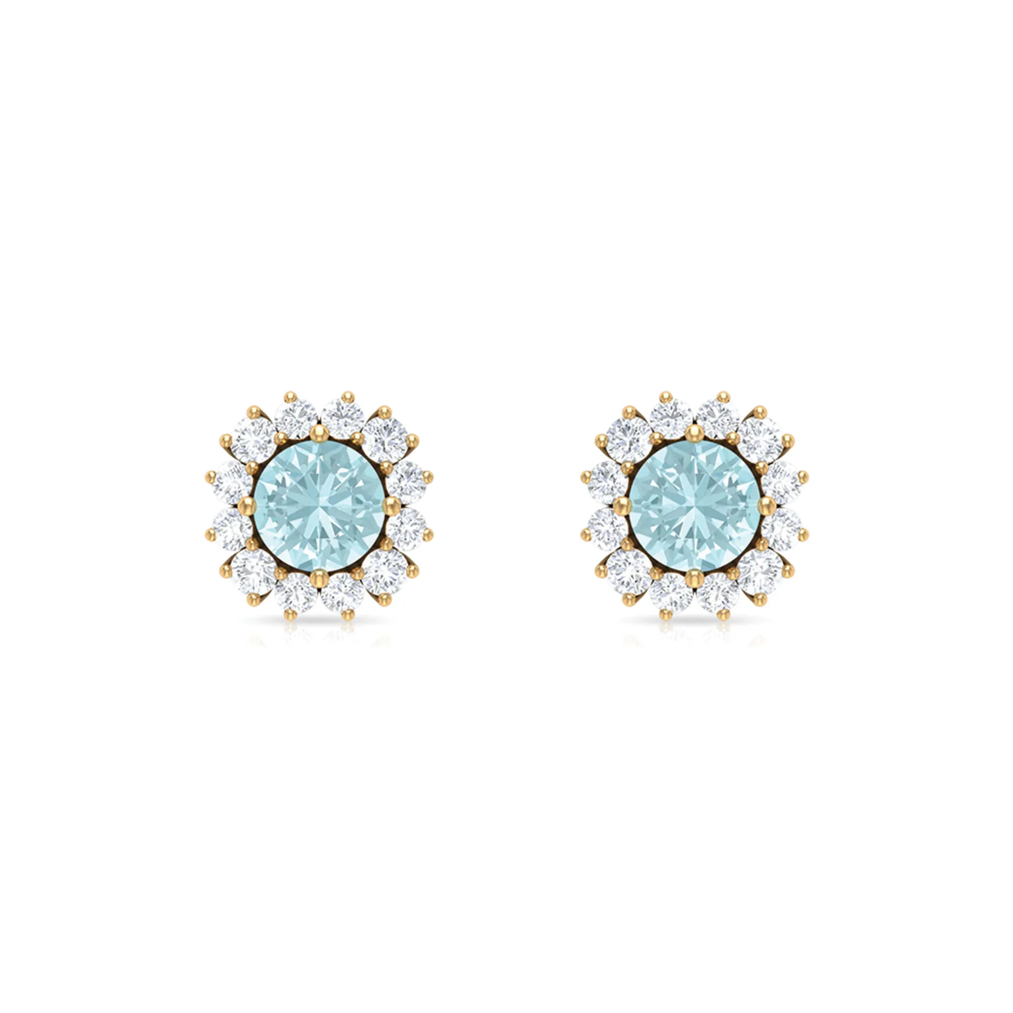 Classic Sky Blue Topaz Stud Earrings with Diamond Halo