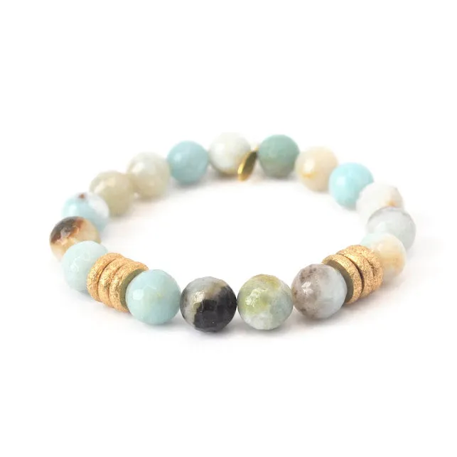 Cream Moonstone Crystal Bracelet with a Pearl   Amazonite Bracelet with Gold Rings