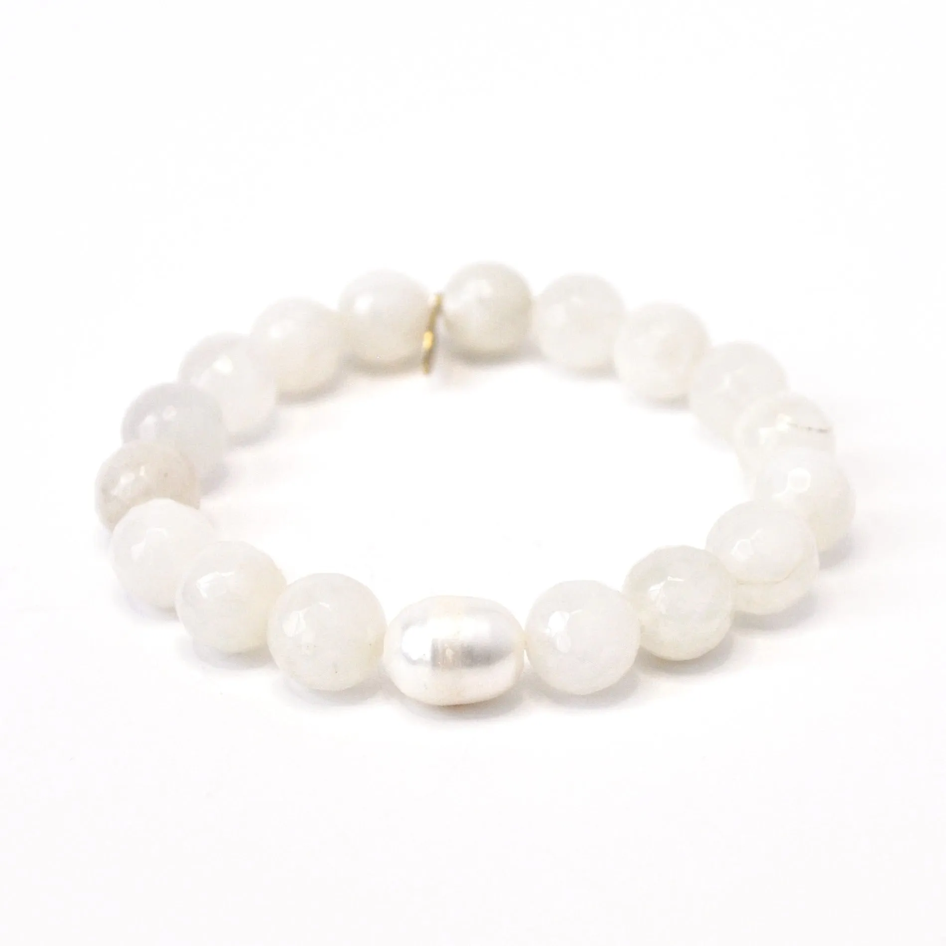Cream Moonstone Crystal Bracelet with a Pearl   Amazonite Bracelet with Gold Rings