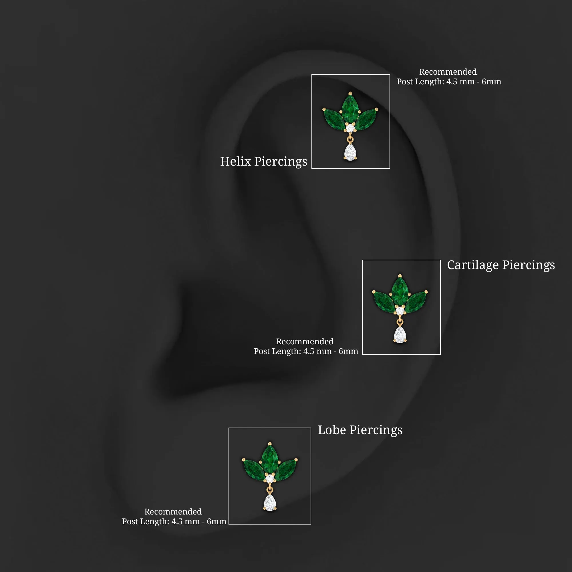 Created Emerald Flower Earring with Teardrop Moissanite