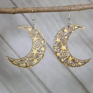 Crescent Moon Wooden Dangle Earrings by Cate's Concepts, LLC
