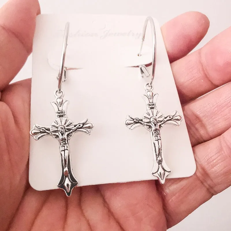 Cross Dangle Drop Earrings