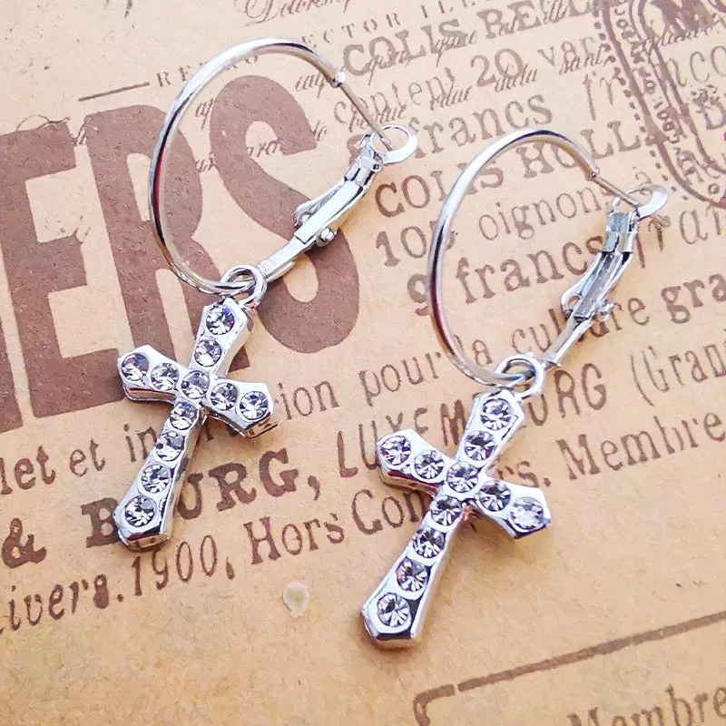 Cross Dangle Drop Earrings