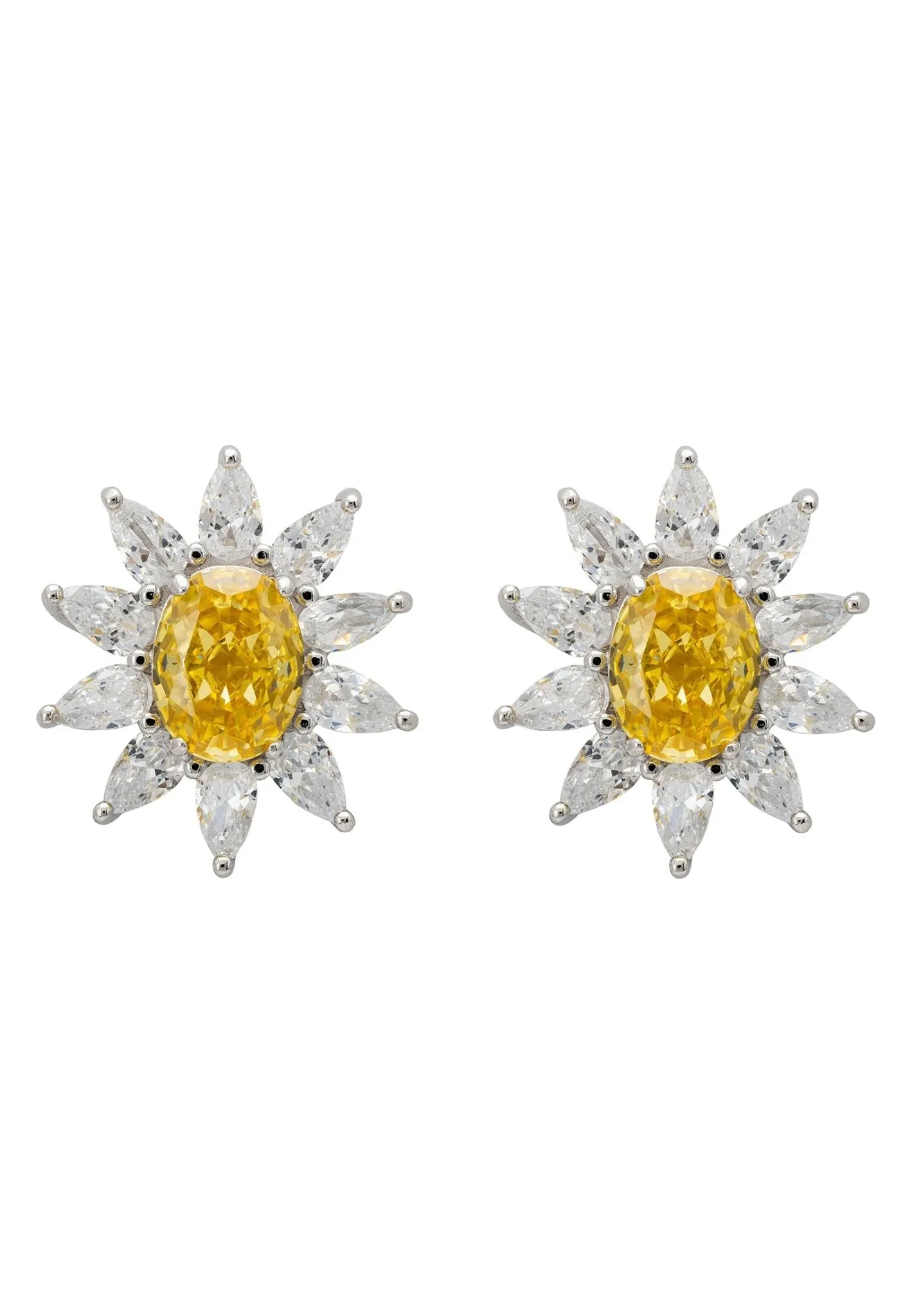 Daisy Gemstone Stud Earrings Yellow Topaz Silver