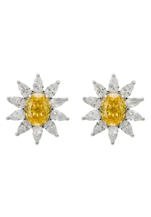 Daisy Gemstone Stud Earrings Yellow Topaz Silver