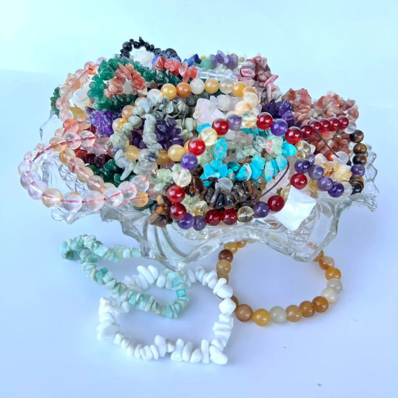 Dalmatian Jasper Crystal Chip Bracelet