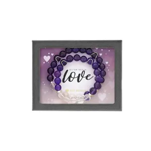 DEE BERKLEY- 'LOVE' 2 PIECE ADULT/CHILD AMETHYST BEAD BRACELET SET