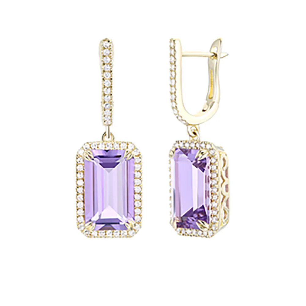 Diamond & Amethyst Dangling Earrings 11.5x9.8mm