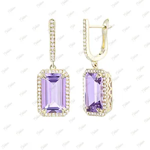 Diamond & Amethyst Dangling Earrings 11.5x9.8mm