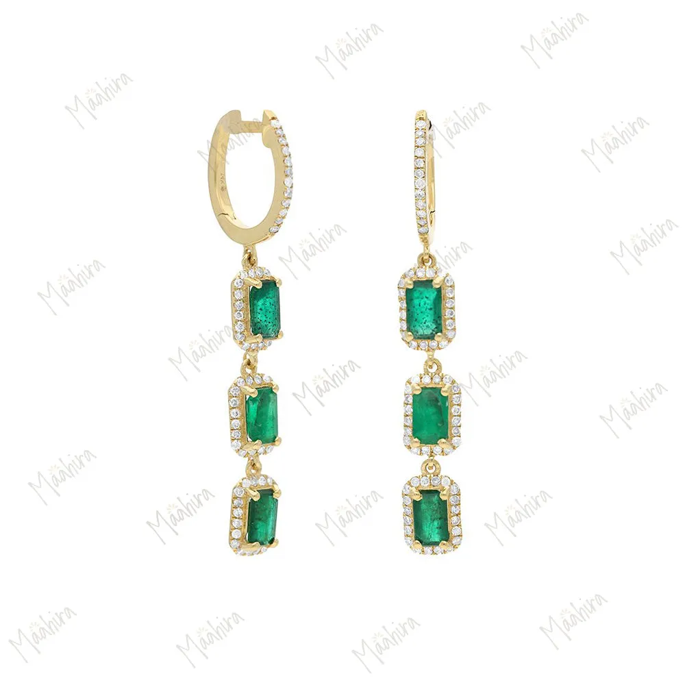 Diamond & Emerald Drop Earring