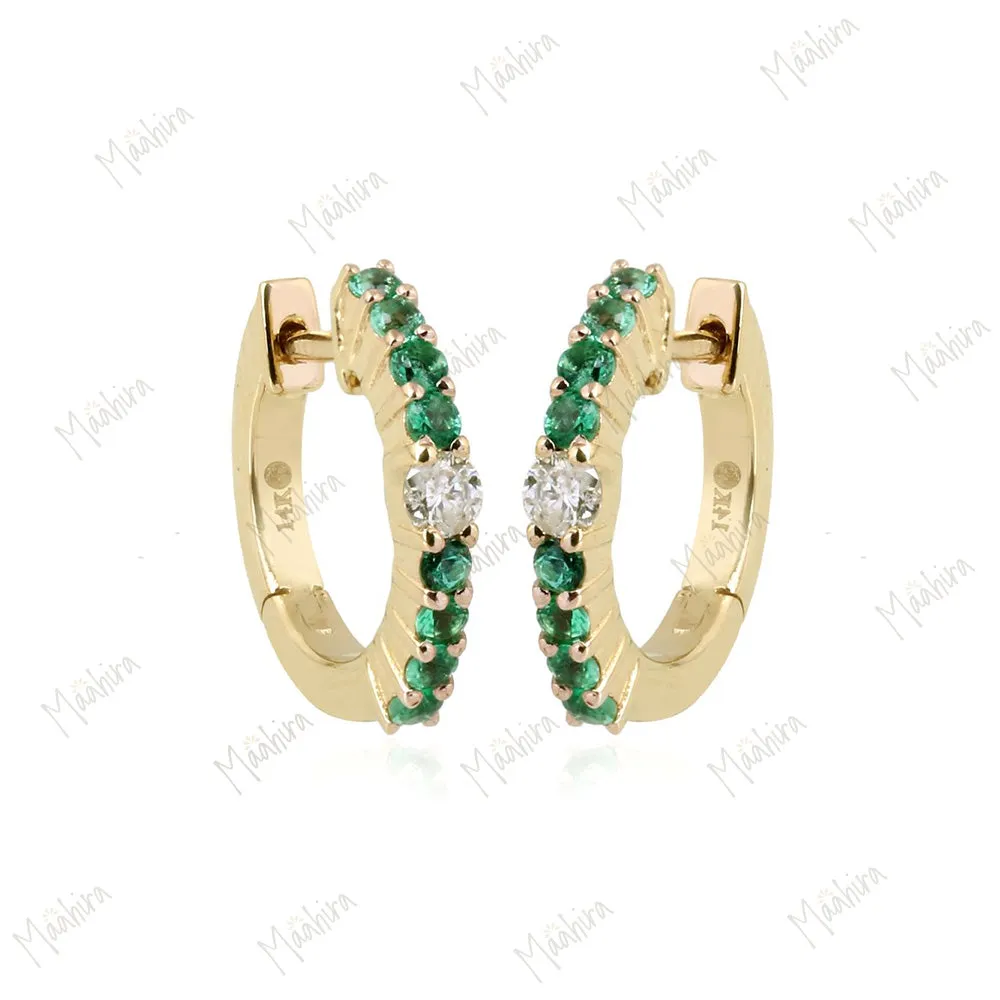 Diamond & Emerald Huggie 13mm