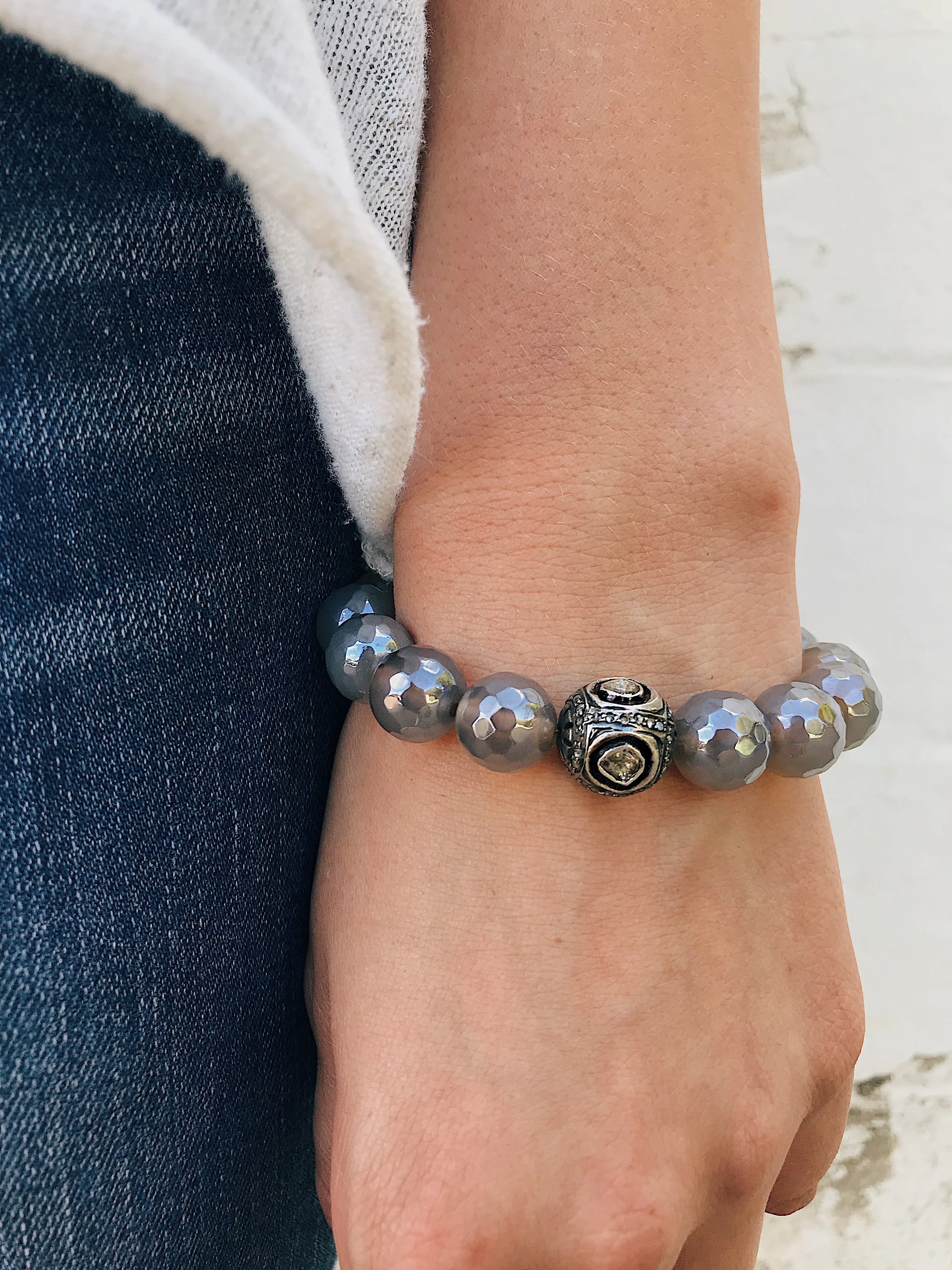 Diamond Connector on Coated Agate Bracelet