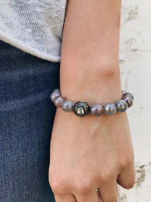 Diamond Connector on Coated Agate Bracelet