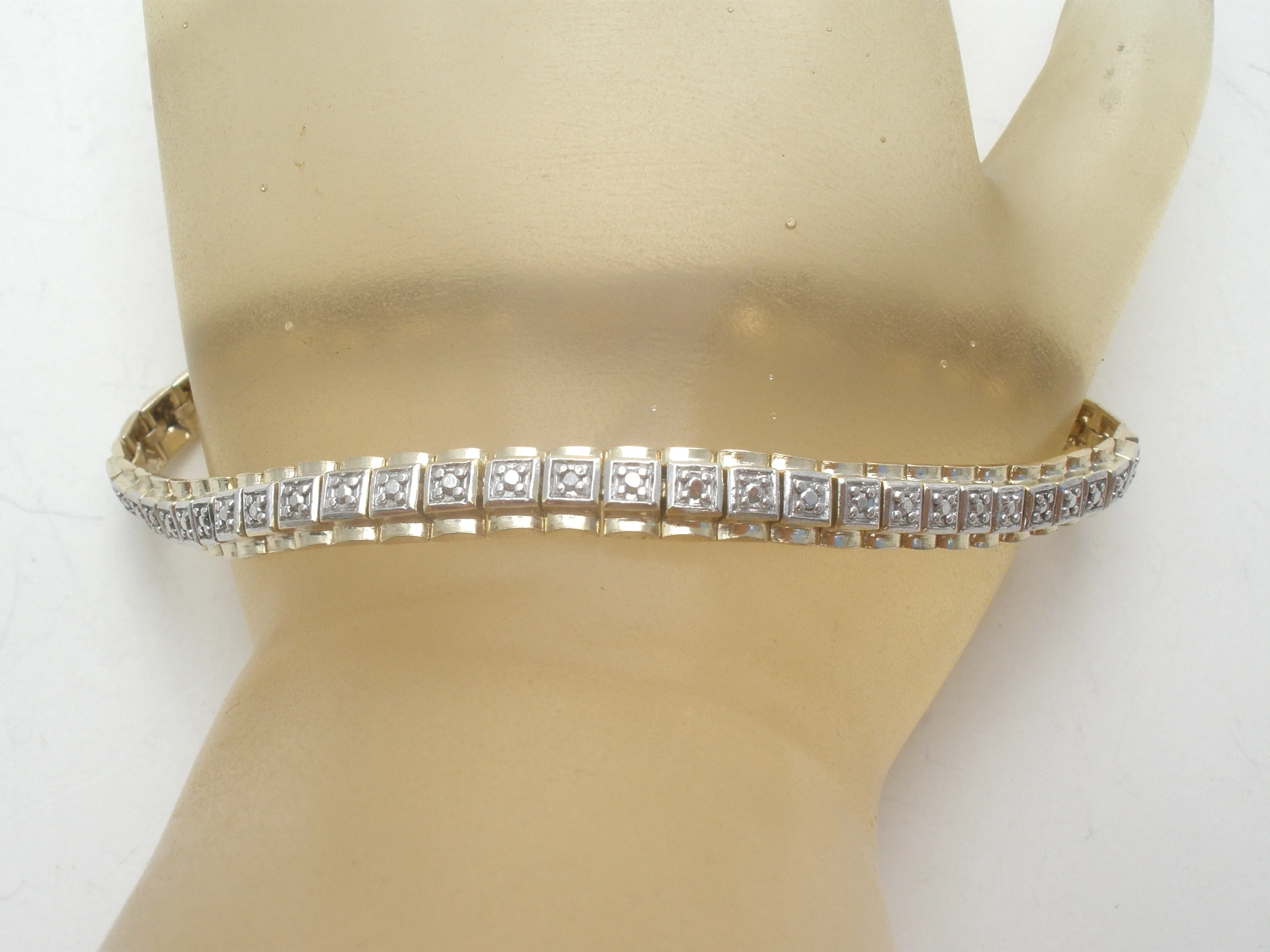 Diamond Tennis Style Gold & Sterling Bracelet