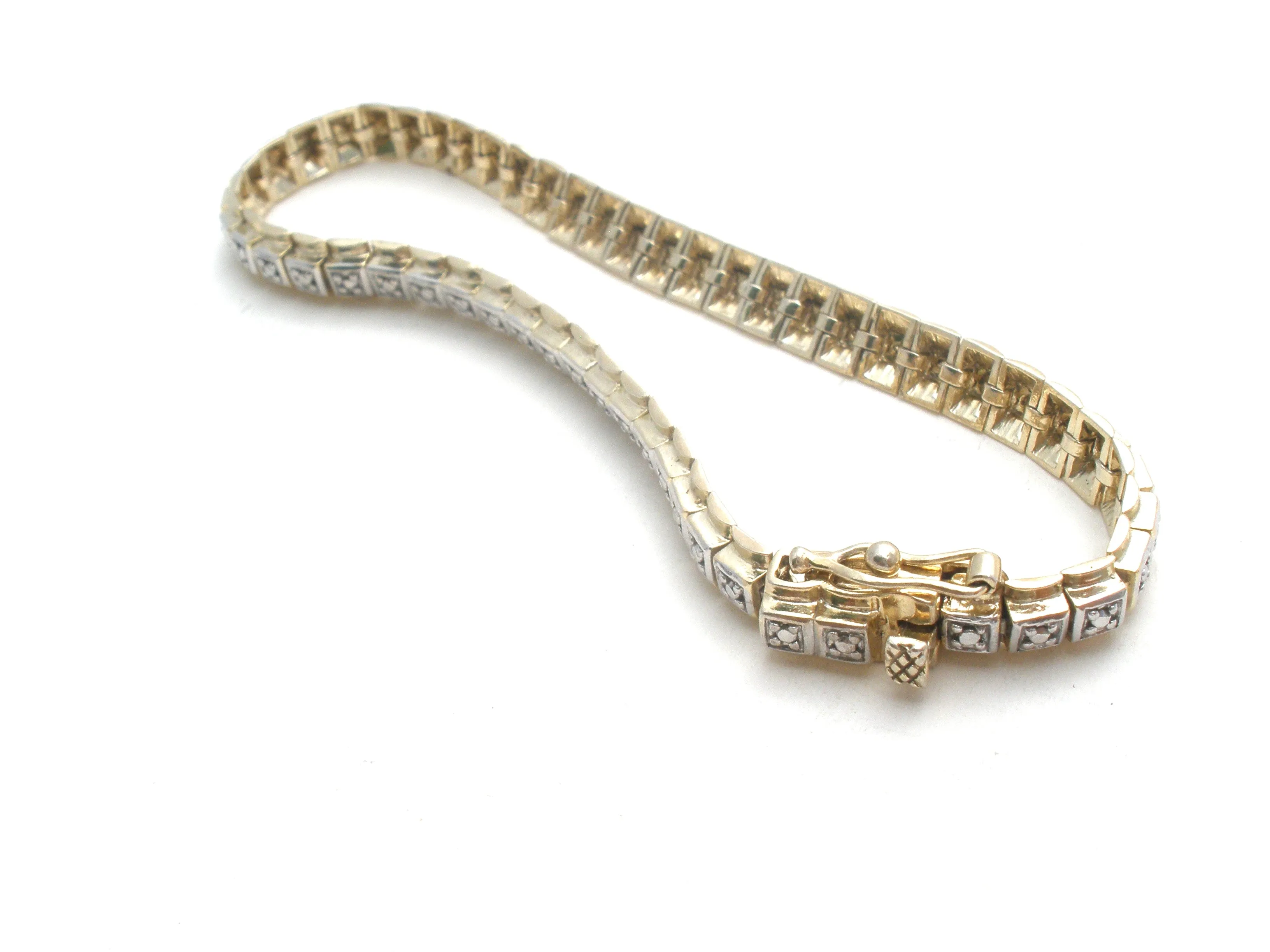 Diamond Tennis Style Gold & Sterling Bracelet
