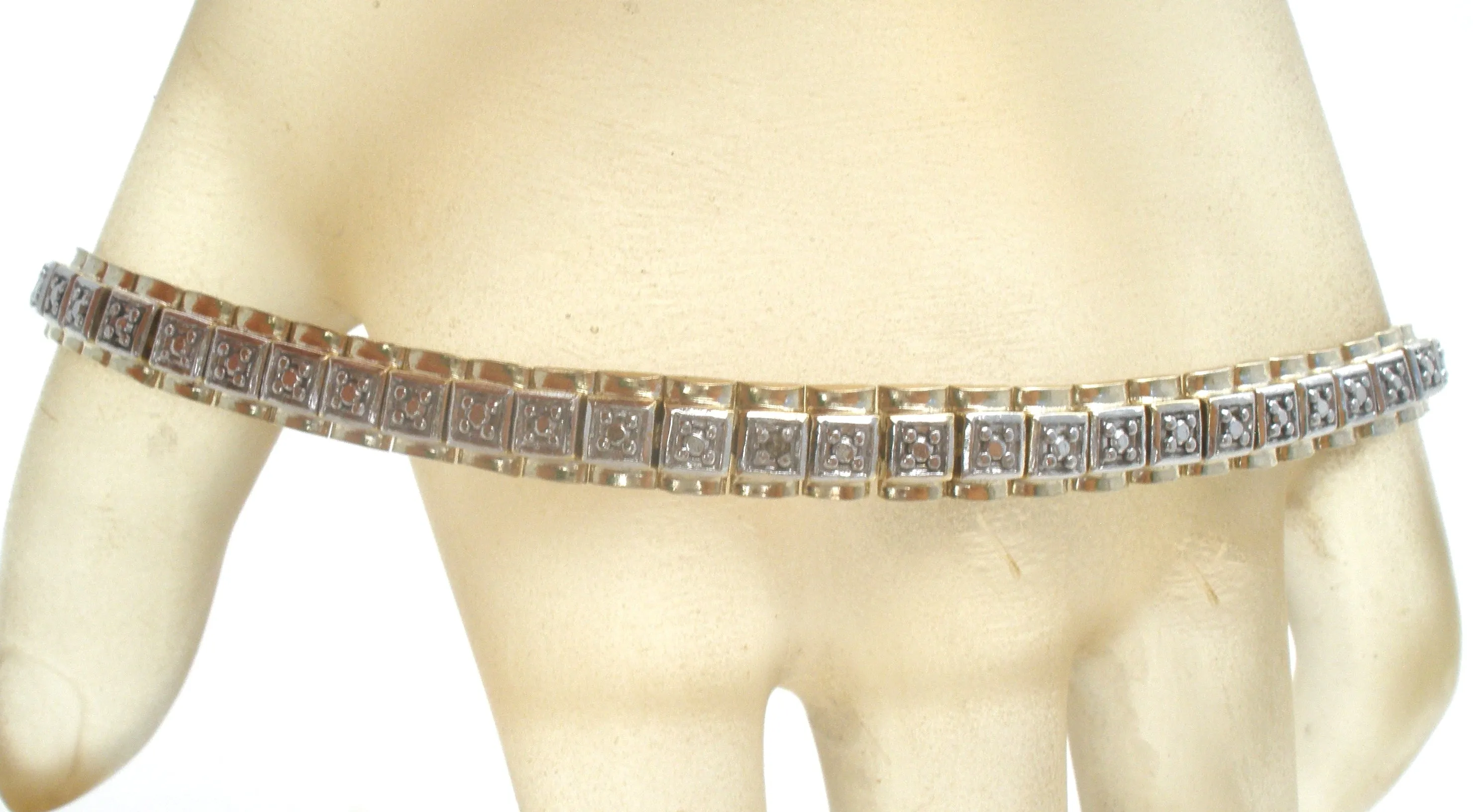 Diamond Tennis Style Gold & Sterling Bracelet