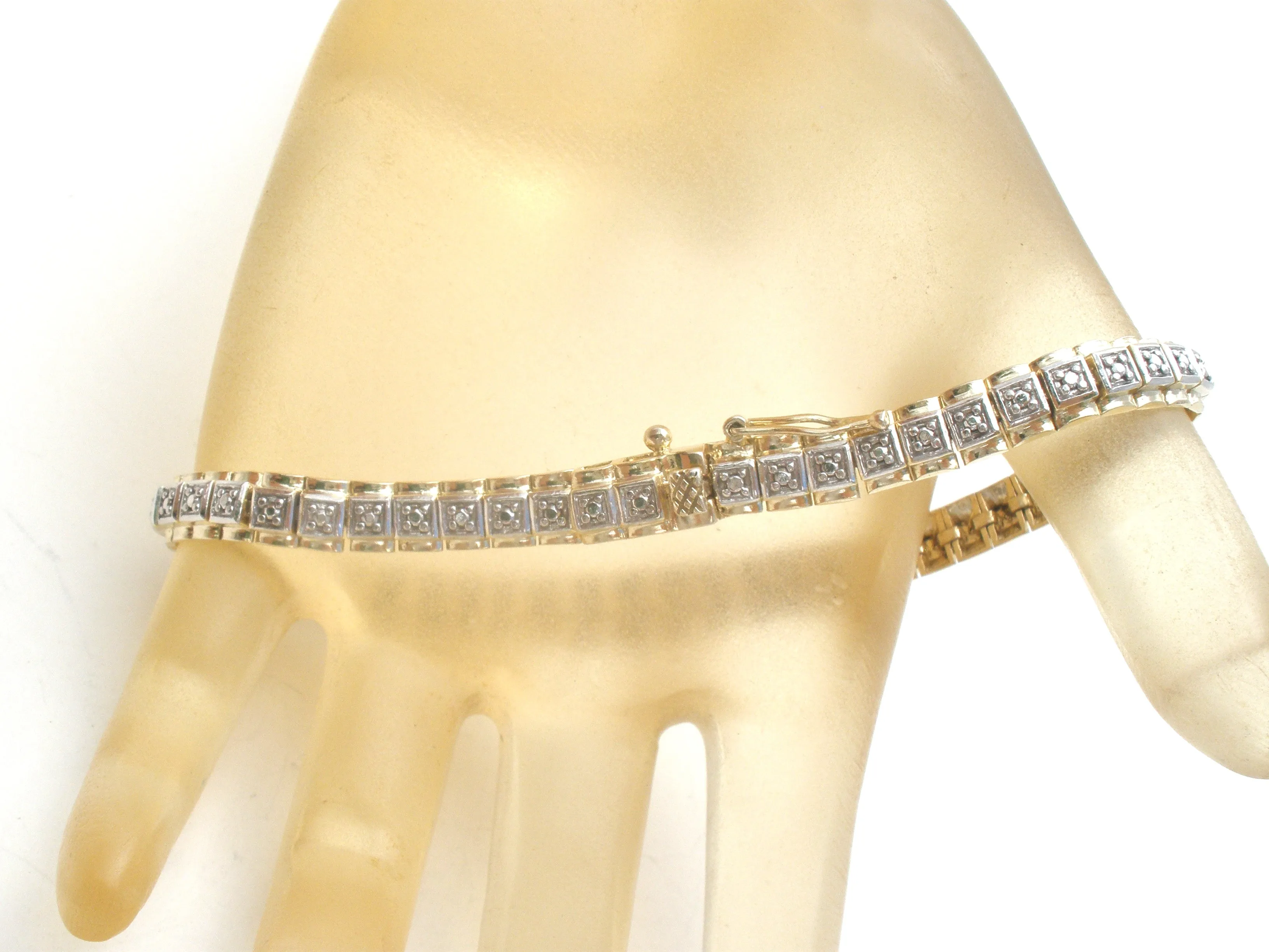 Diamond Tennis Style Gold & Sterling Bracelet