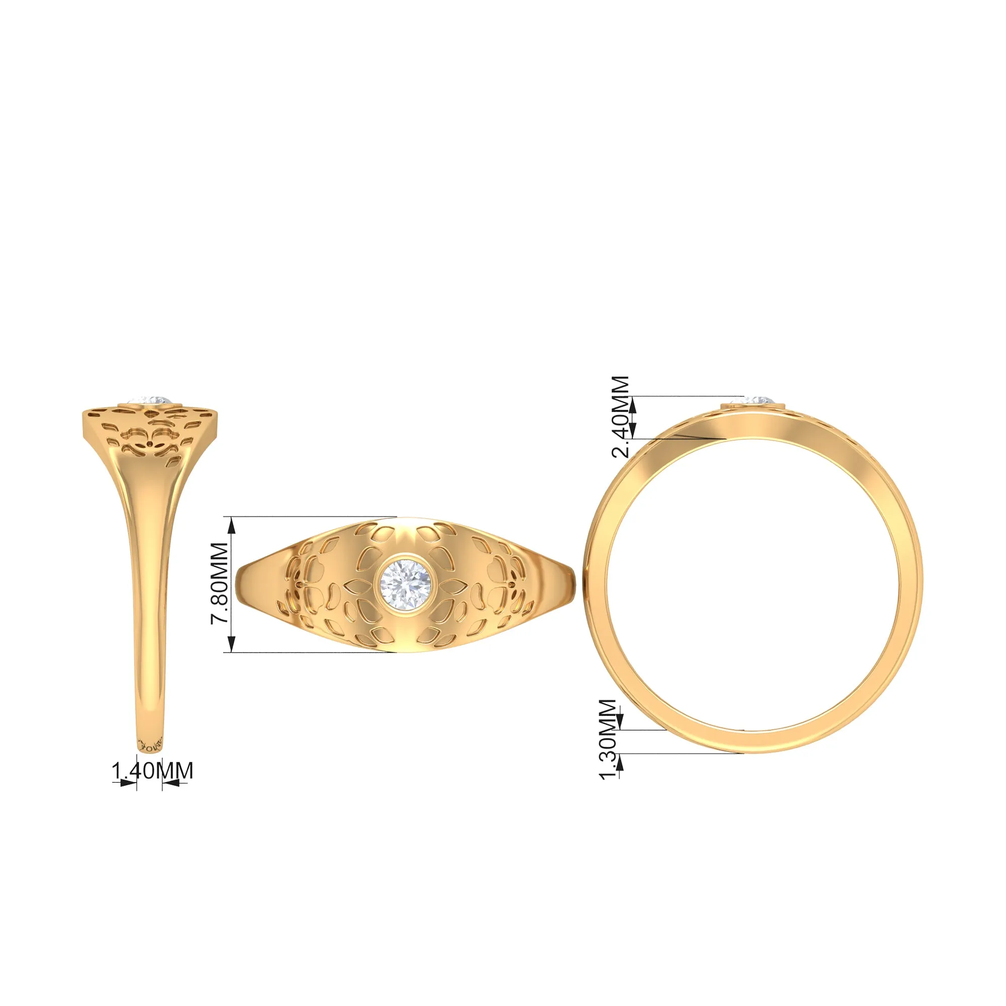 Diamond Textured Signet Ring for Men