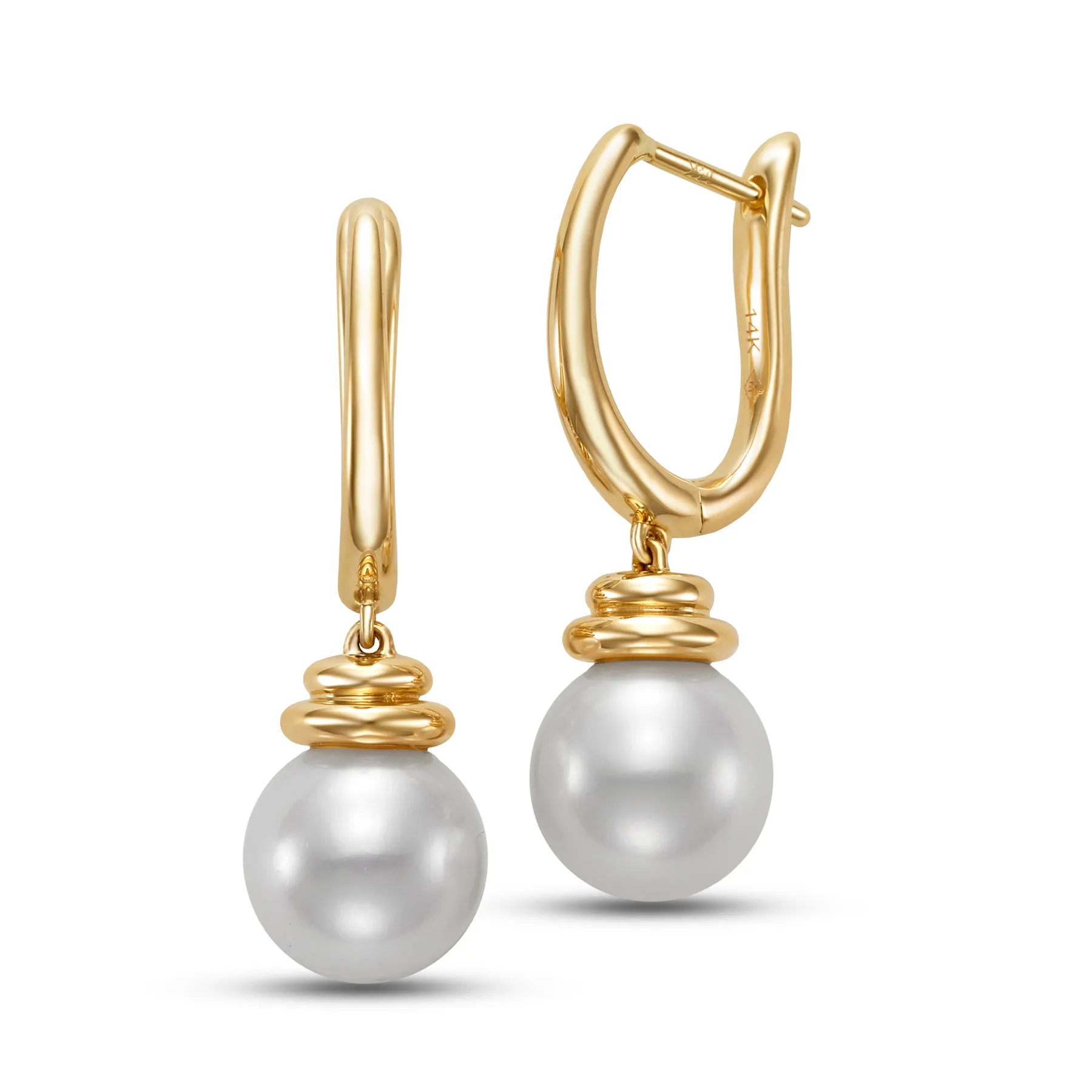 Double Capped Freshwater Pearl Hinged Drop Earrings