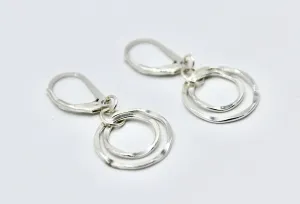 Double Circle Silver Dangle Earrings