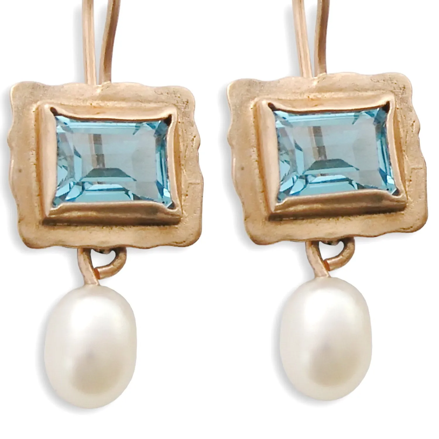 EG0781A Topaz square gold earrings with pearl
